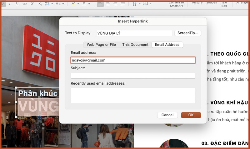 Chèn link email trong PowerPoint