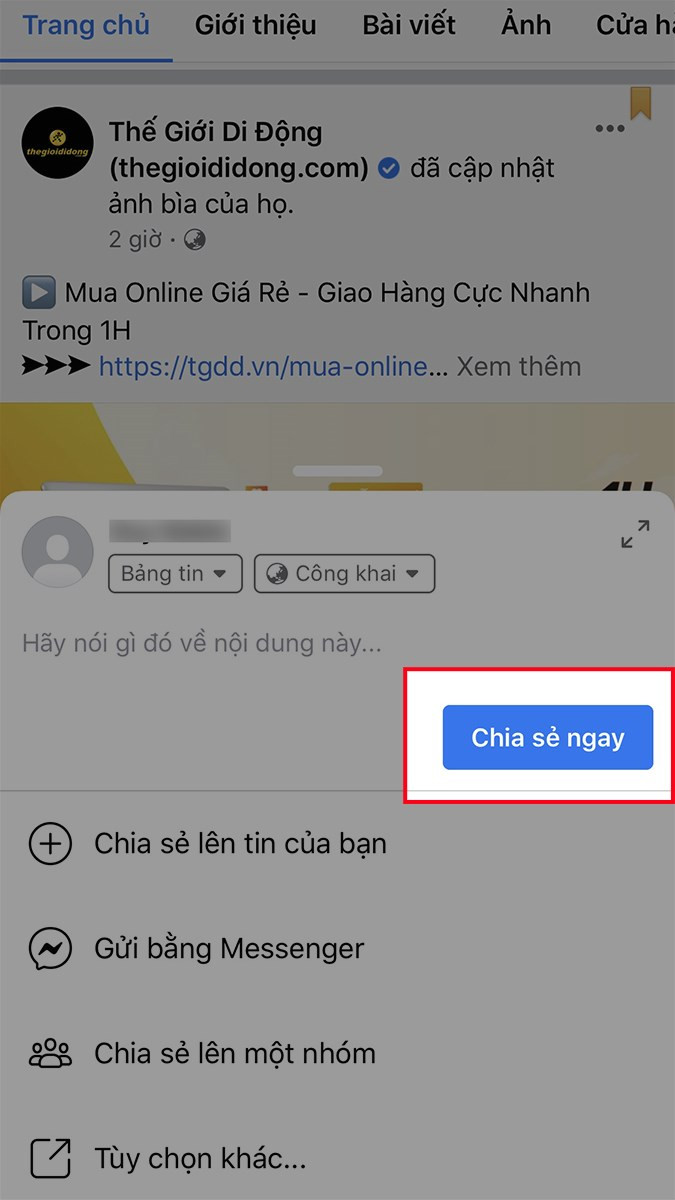 Chia sẻ bài viết lên Fanpage