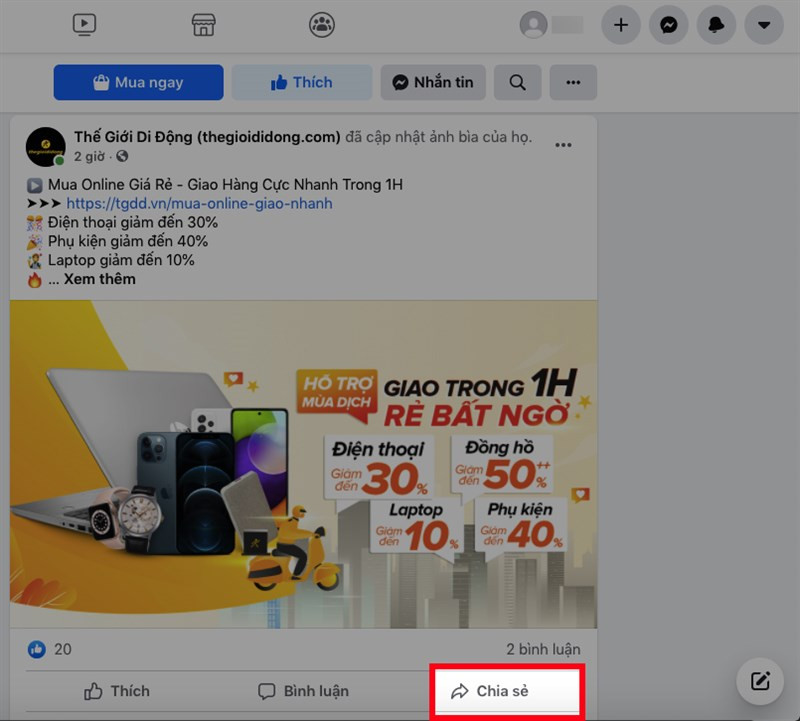 Chia sẻ bài viết trên Facebook máy tính