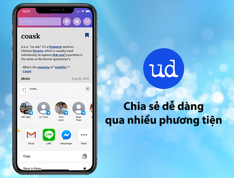 Chia sẻ định nghĩa bạn yêu thích trên Facebook, Zalo,..