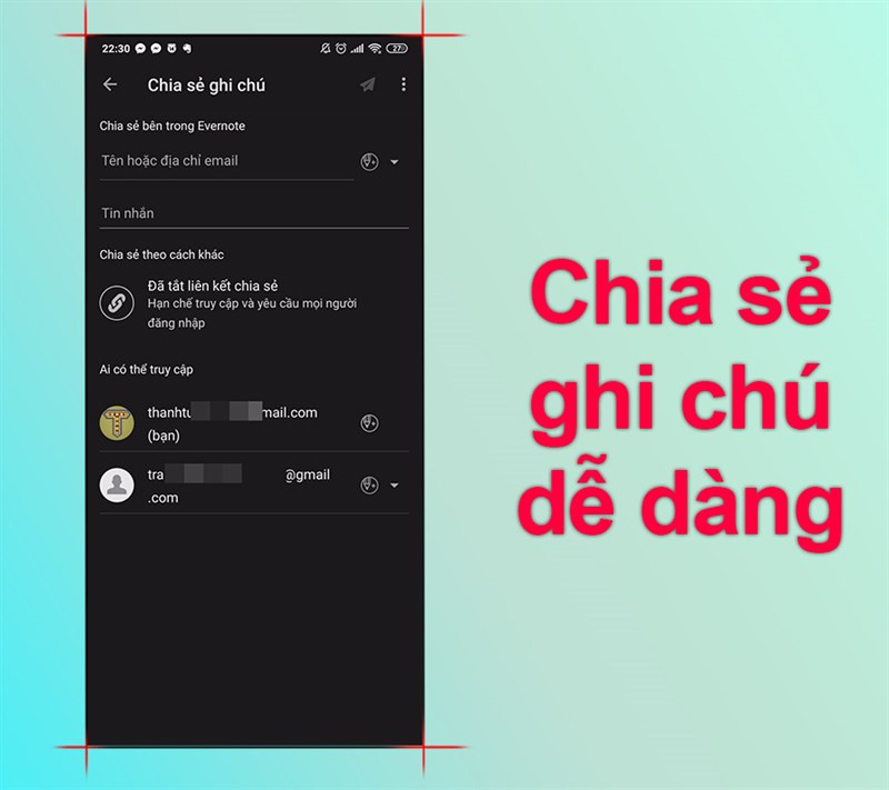 Chia sẻ ghi ch&uacute; dễ d&agrave;ng