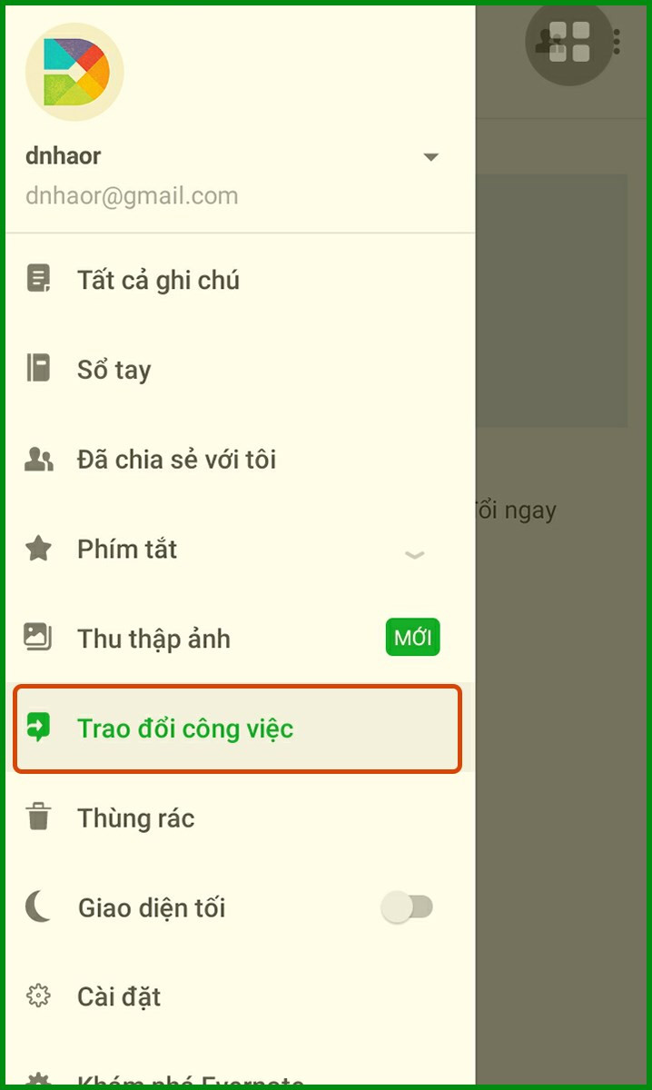 Chia sẻ ghi chú Evernote