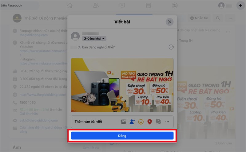 Chia sẻ lên bảng tin Facebook