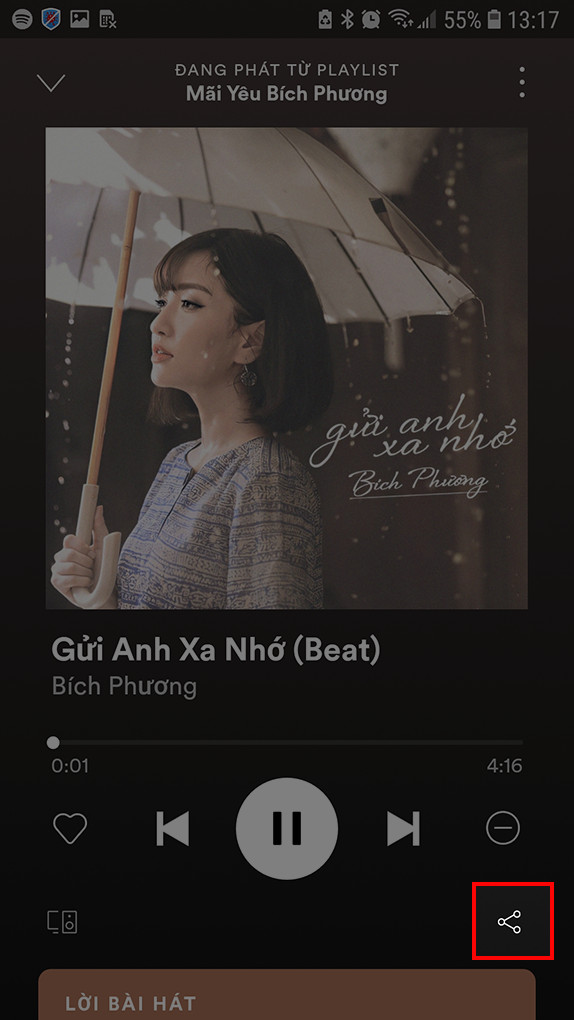 Chia sẻ link bài hát Spotify trên điện thoại