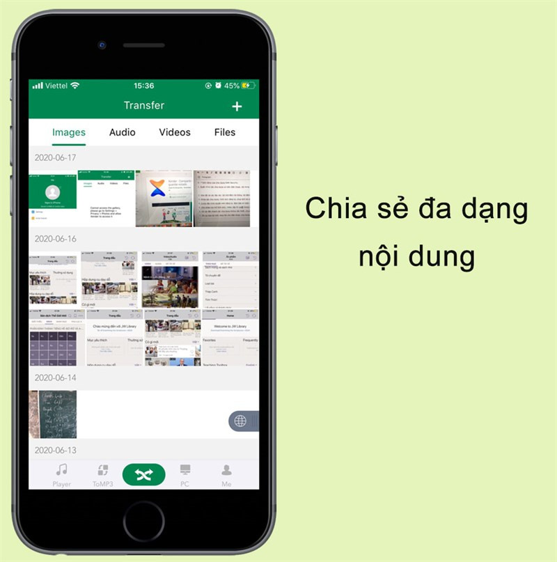 Chia sẻ nhiều loại nội dung