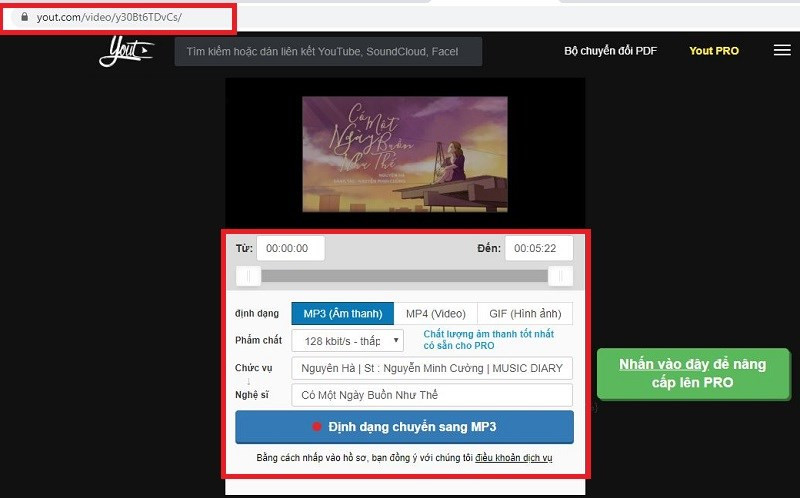 Chỉnh sửa link YouTube để tải nhạc MP3