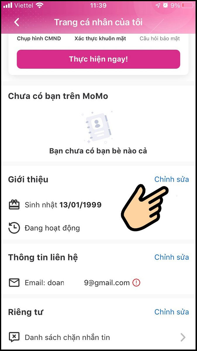 Chỉnh sửa tên MoMo