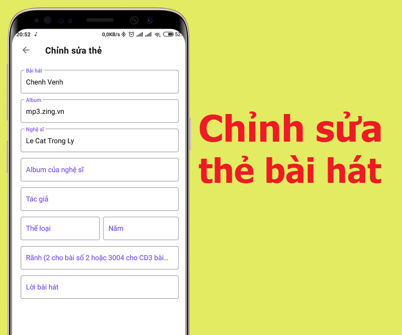 Chỉnh sửa thẻ b&agrave;i h&aacute;t