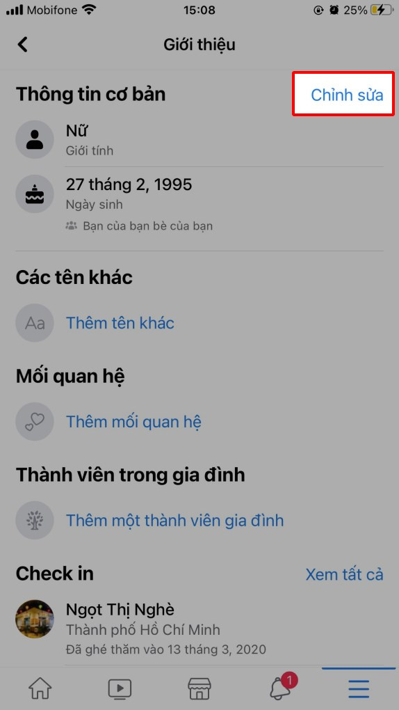 Chỉnh sửa thông tin cơ bản