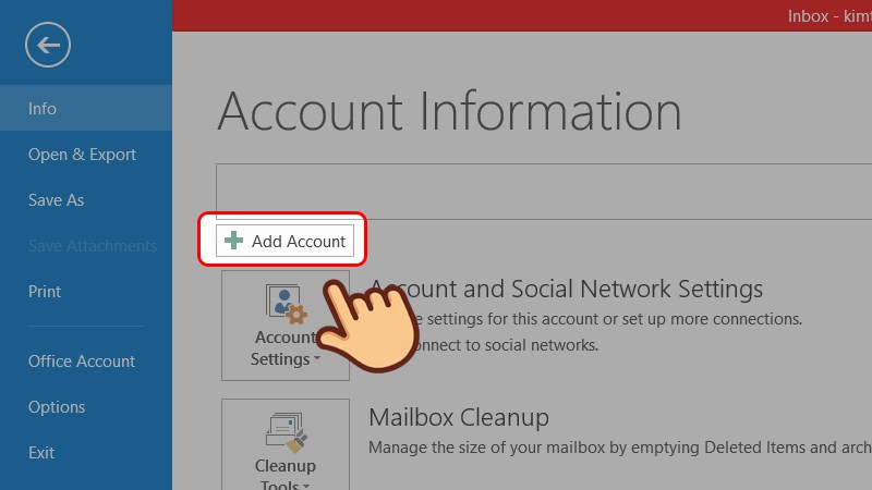 Chọn Add Account trong giao diện Account Information