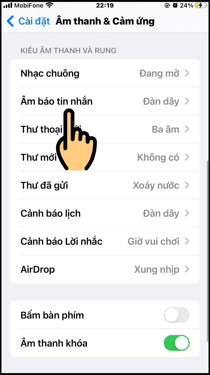 Chọn Âm báo tin nhắn