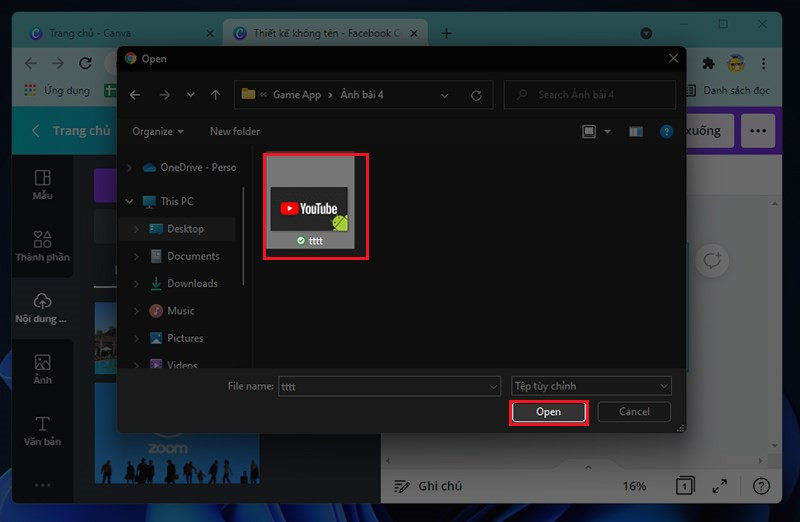 Chọn ảnh upload lên Canva