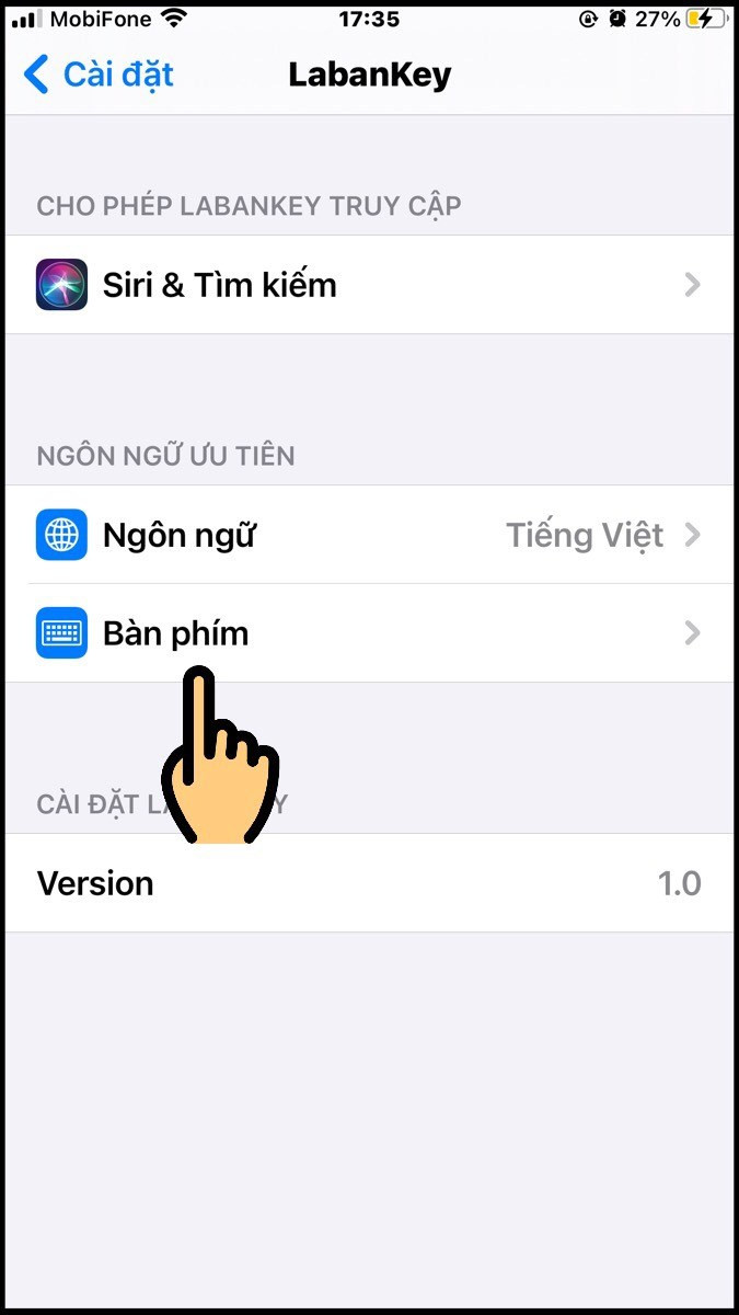 Chọn Bàn phím