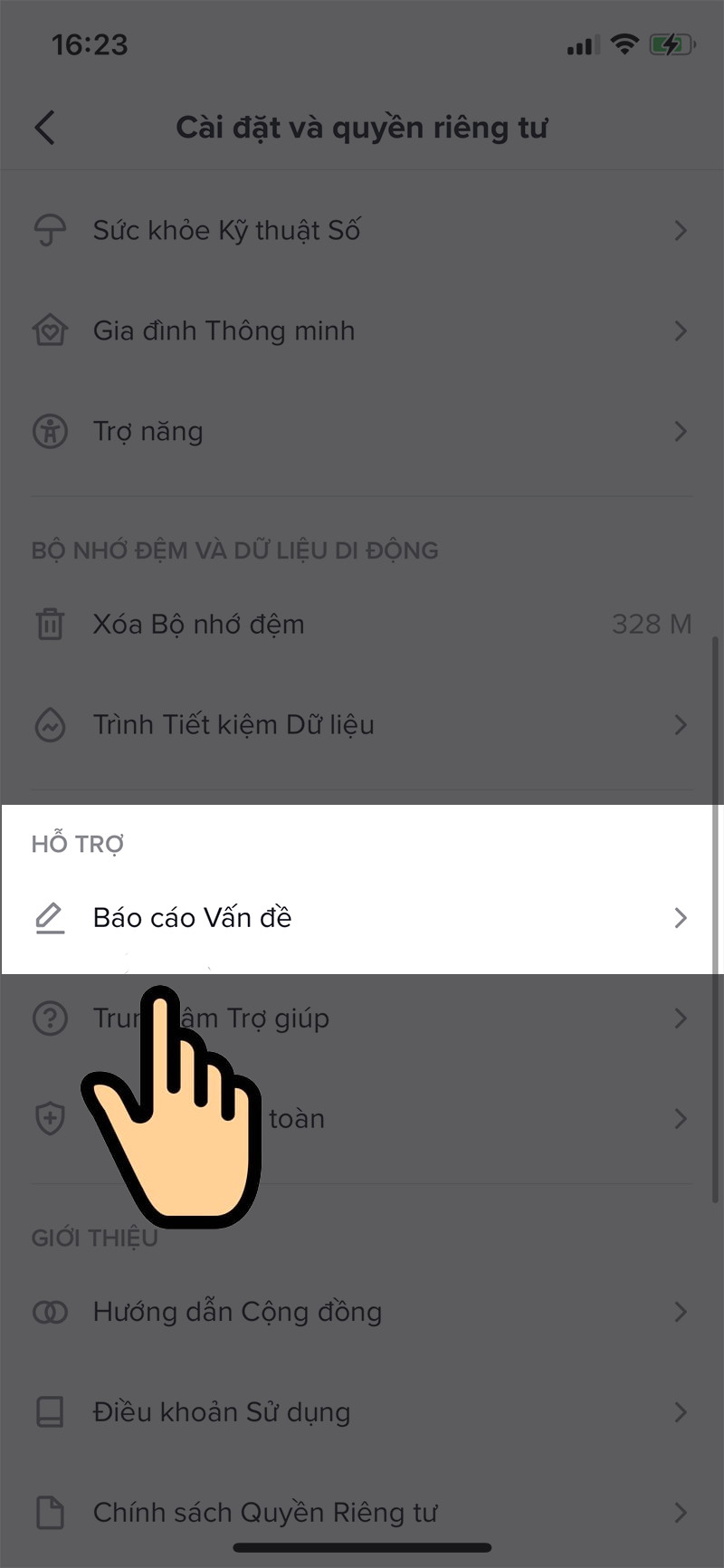 chọn Báo cáo vấn đề.