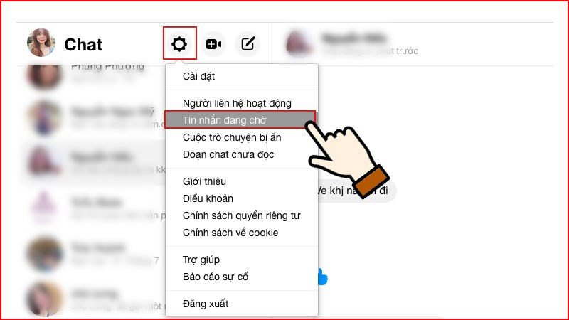 Chọn biểu tượng cài đặt trên Messenger web