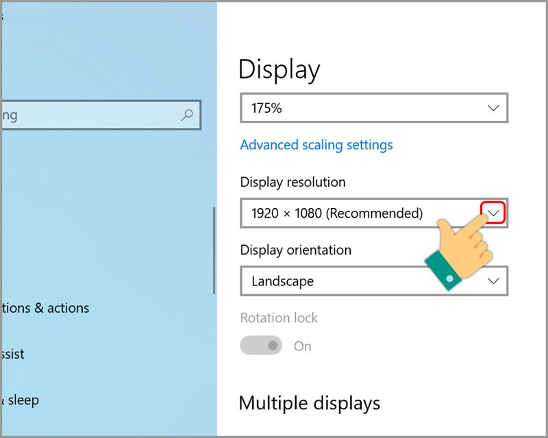 Chọn biểu tượng mũi tên ở Display Resolution