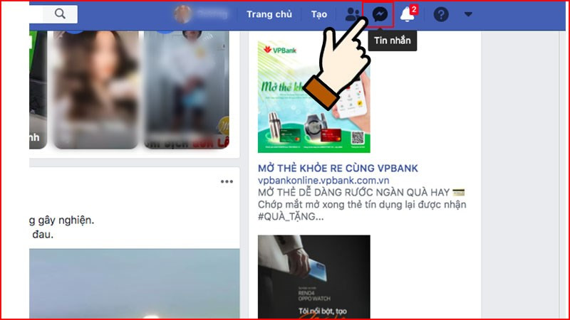 Chọn biểu tượng tin nhắn trên Facebook