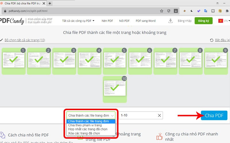 Chọn cách cắt và chia PDF