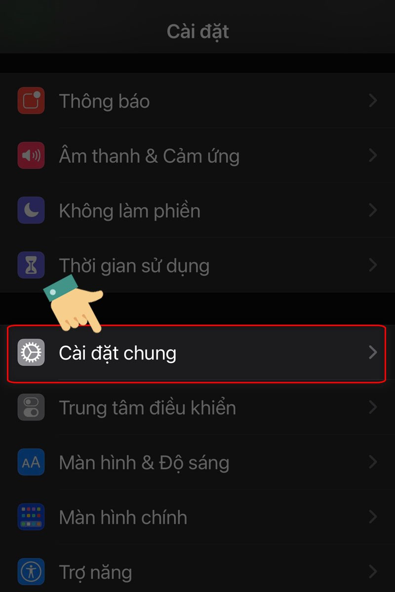 Chọn Cài đặt chung