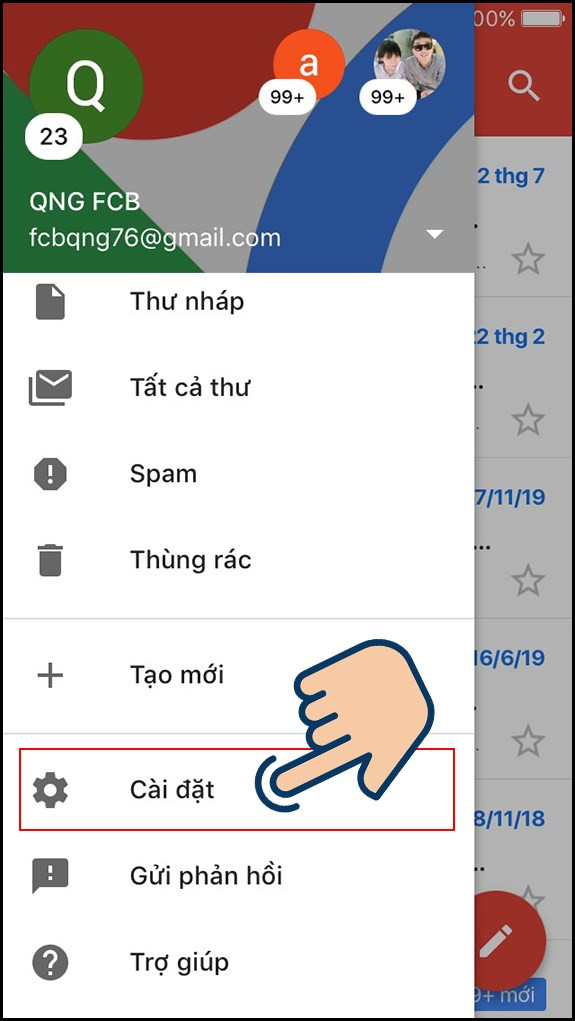 Chọn cài đặt Gmail