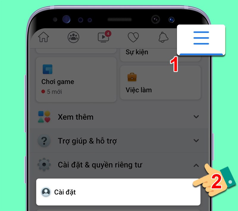 Chọn cài đặt trên Facebook