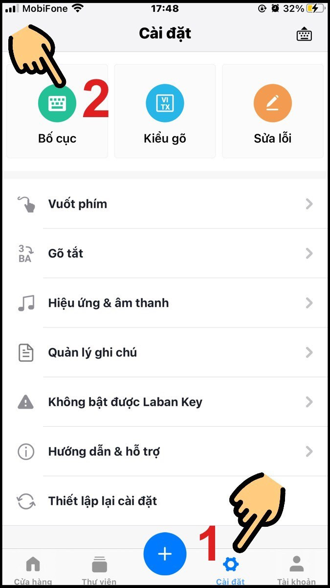Chọn Cài đặt và Bố cục