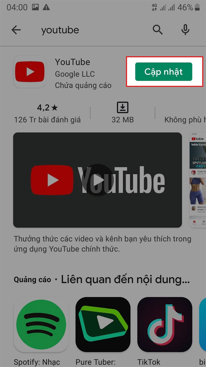 Chọn Cập nhật