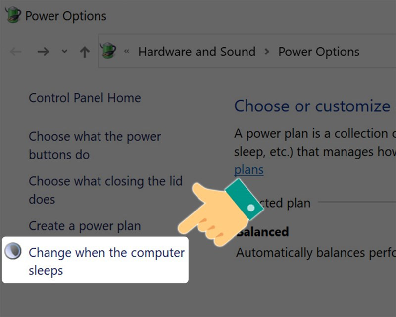 Chọn Change when the computer sleeps 