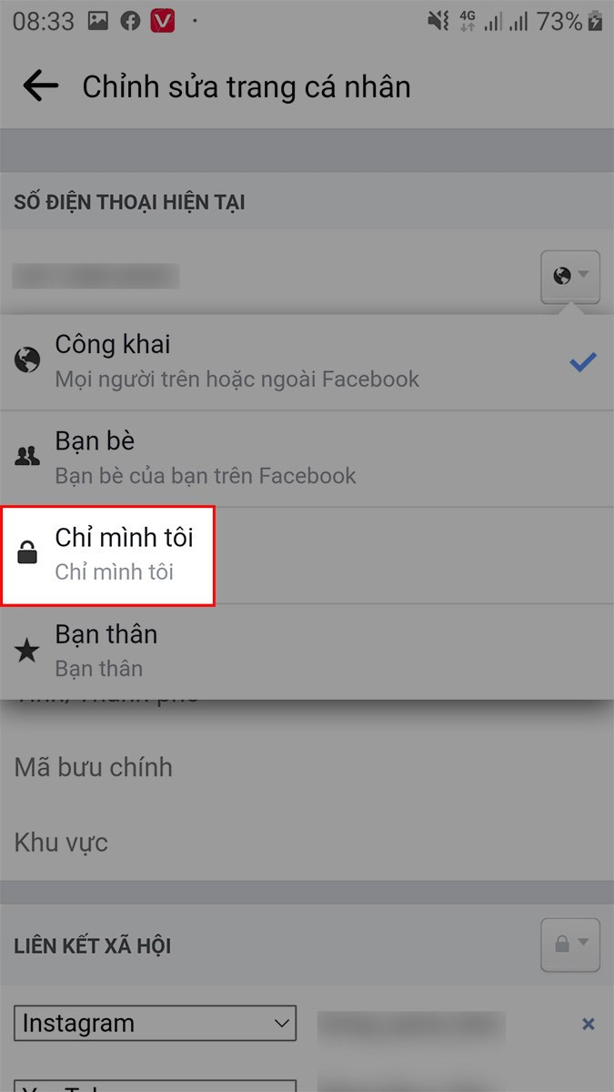 Chọn Chỉ mình tôi để ẩn số điện thoại