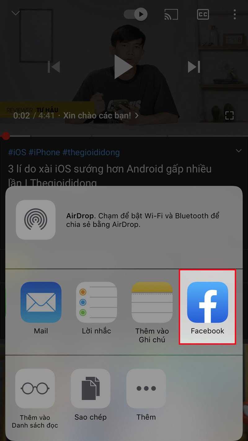 Chọn chia sẻ lên Facebook