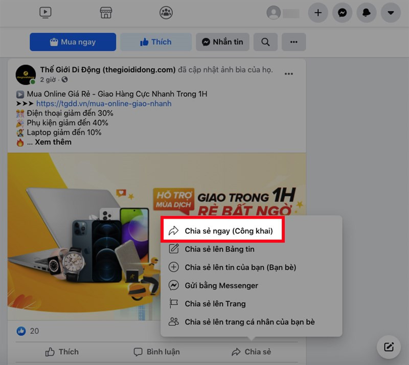 Chọn Chia sẻ ngay trên Facebook