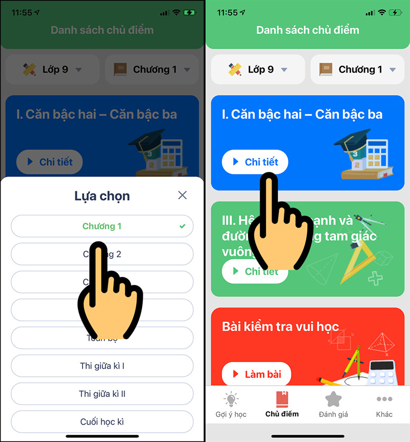 Chọn chương học trên VioEdu