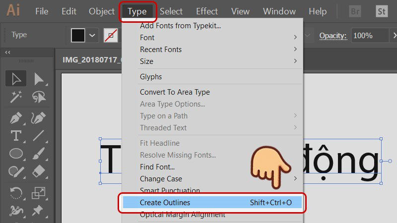 Chọn Create Outlines từ menu Type