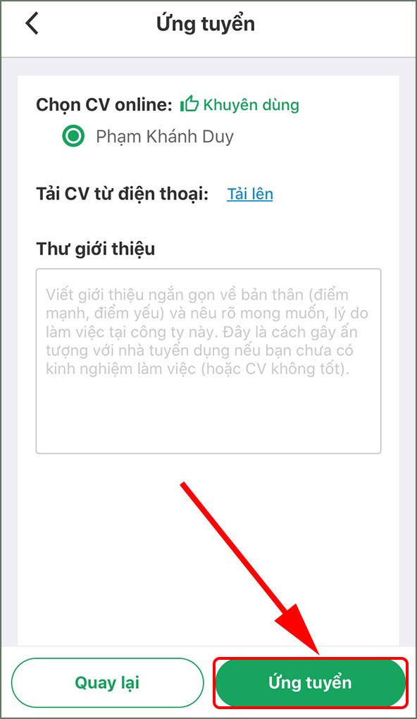 Chọn CV để gửi đến nhà tuyển dụng