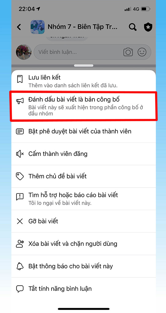 Chọn Đánh dấu bài viết là bản công bố