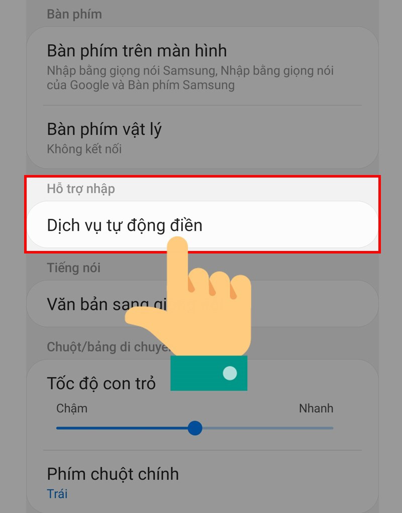 Chọn dịch vụ tự động điền