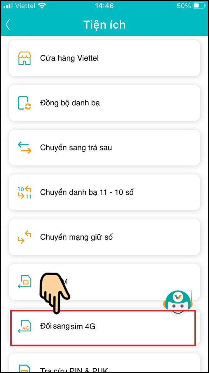 Chọn Đổi sang sim 4G