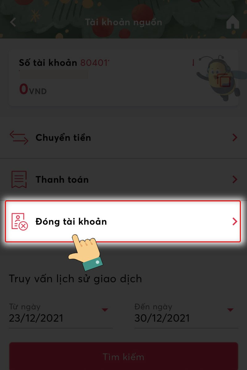 Chọn Đóng tài khoản