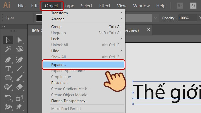 Chọn Expand từ menu Object