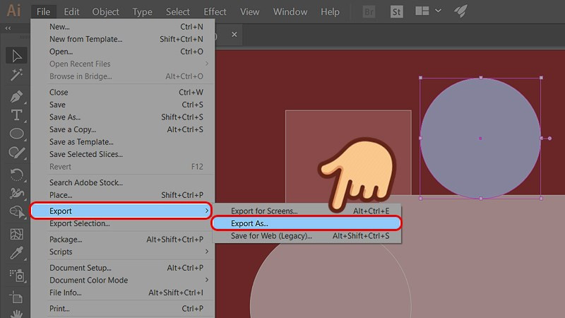 Chọn Export As trong Illustrator