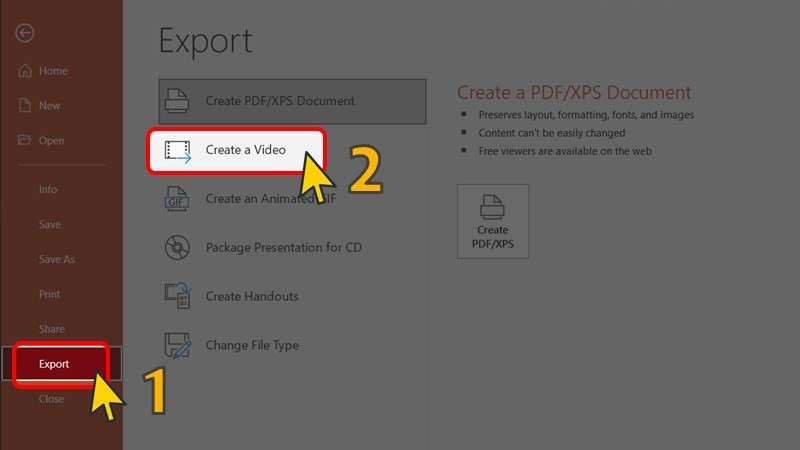 Chọn Export và Create a Video