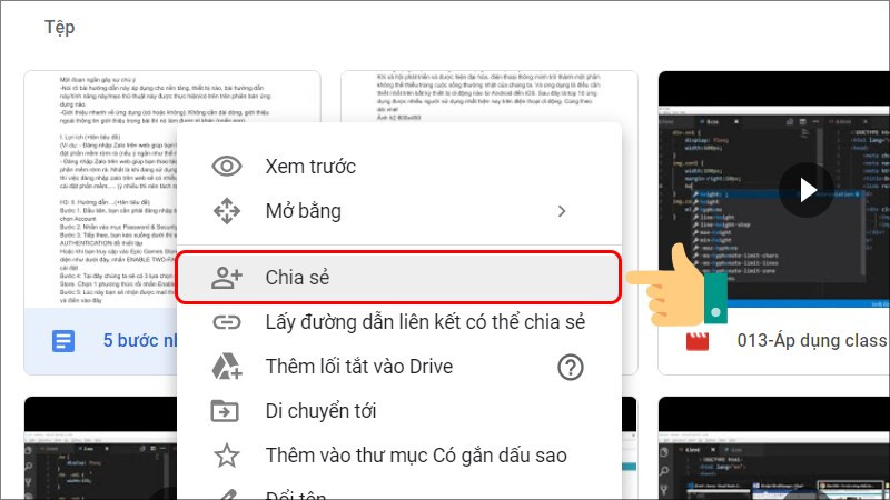 chọn file cần chia sẻ và chọn Chia sẻ