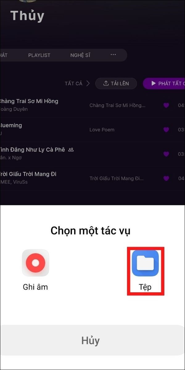 Chọn file nhạc để upload