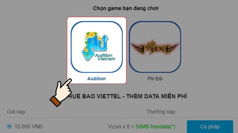  Chọn game muốn nạp