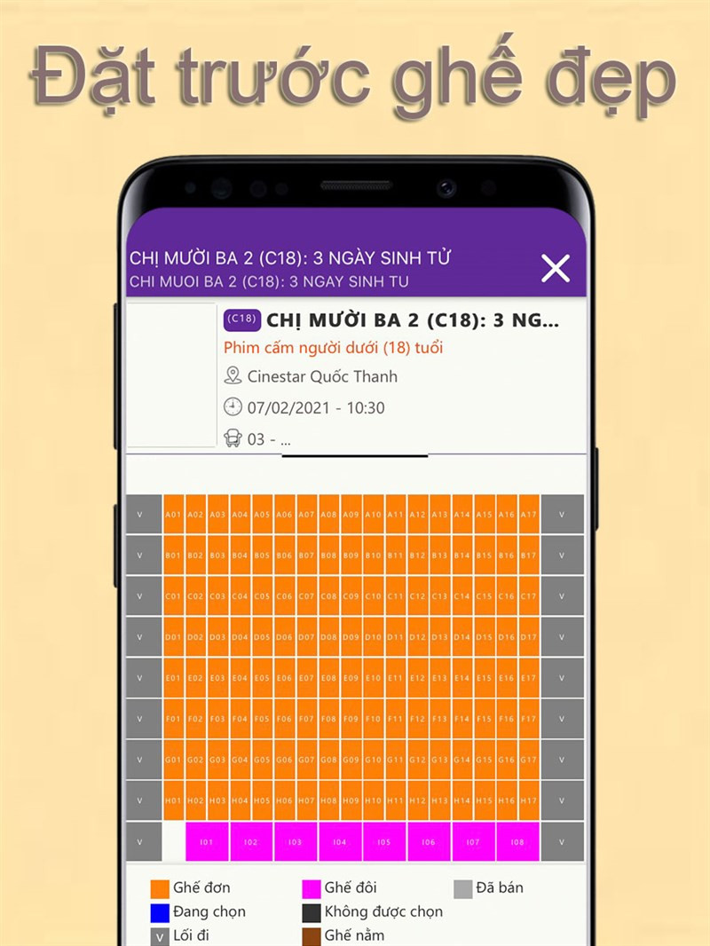 Chọn ghế xem phim trên Cinestar