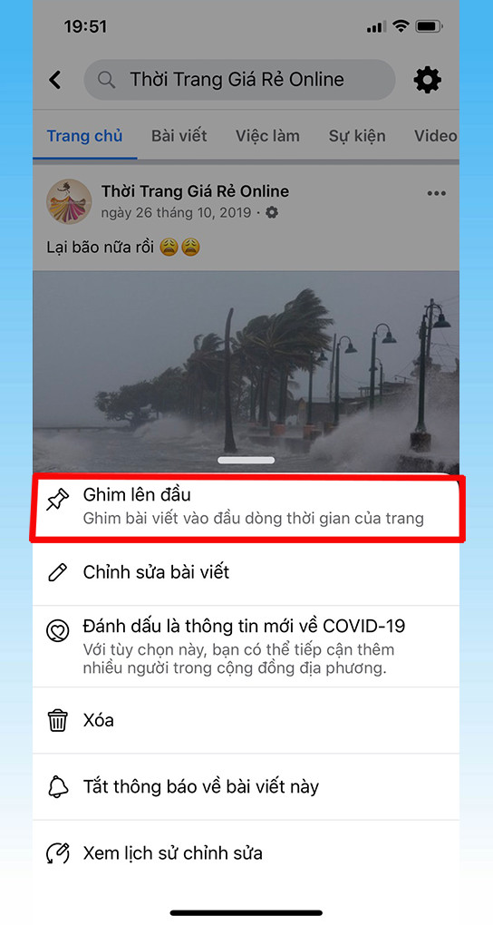 Chọn Ghim lên đầu