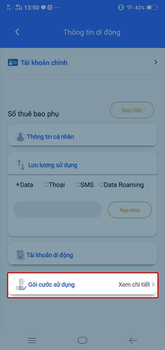 Chọn g&oacute;i cước v&agrave; xem chi tiết