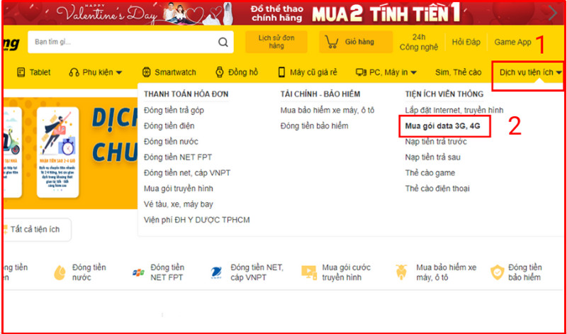 Chọn Gói data 3G/4G trên website thegioididong