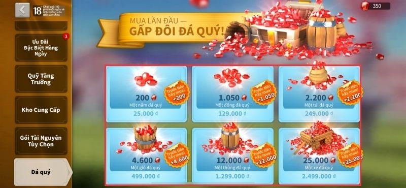 Chọn gói nạp trong game