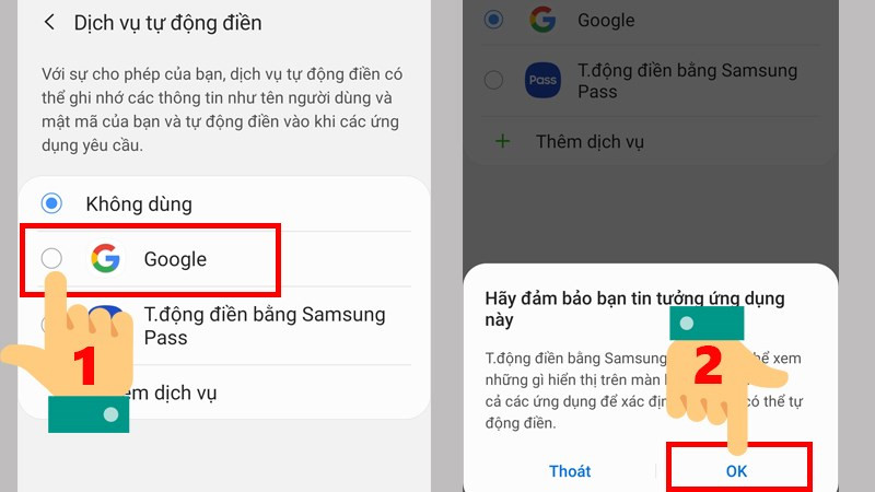 Chọn Google và nhấn OK